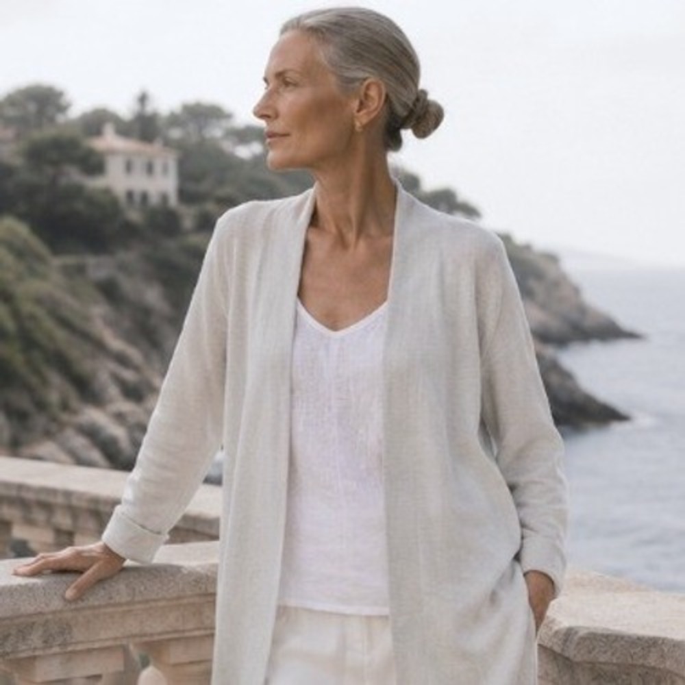 Eileen Fisher Ribbed Open Front Cardigan Shawl Collar Longline Knit Small Earthy